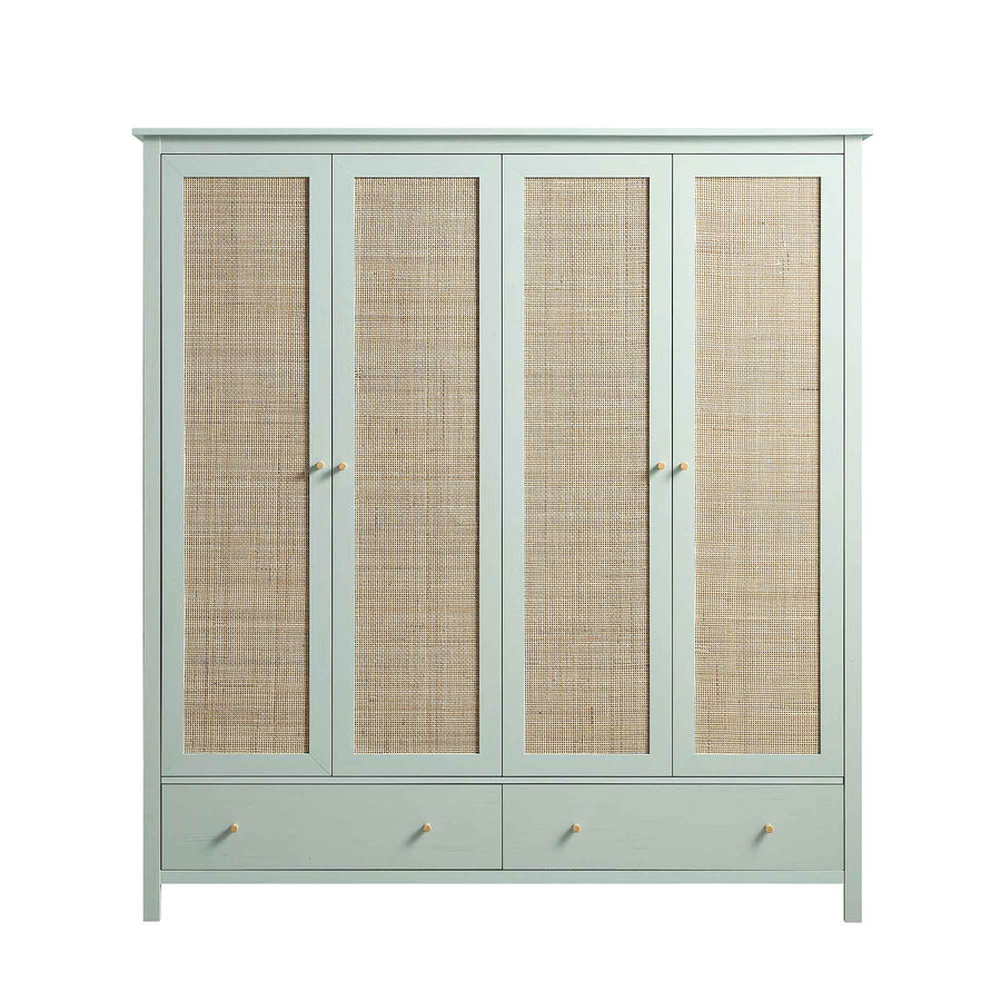 Frances Rattan 4-Door Wardrobe with 2 Drawers, Mint