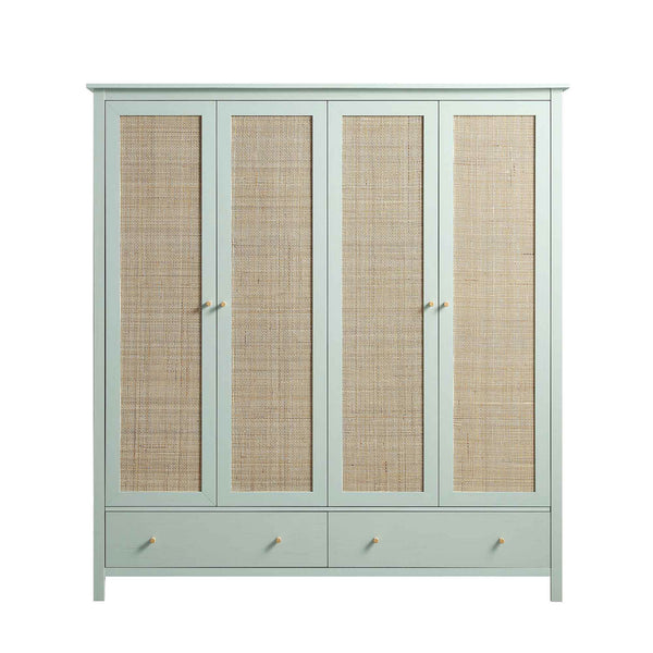 Frances Rattan 4-Door Wardrobe with 2 Drawers, Mint