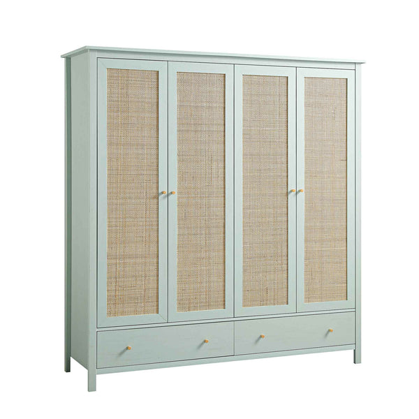 Frances Rattan 4-Door Wardrobe with 2 Drawers, Mint