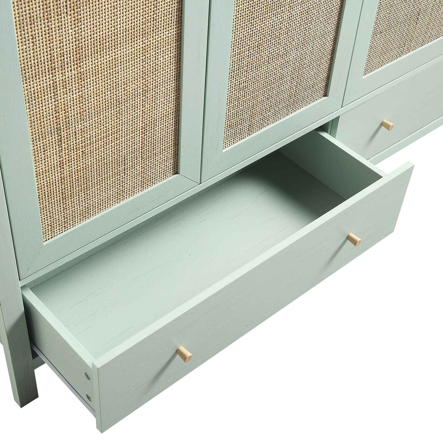 Frances Rattan 4-Door Wardrobe with 2 Drawers, Mint