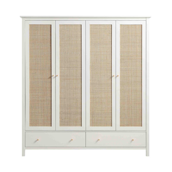 Frances Rattan 4-Door Wardrobe with 2 Drawers, White