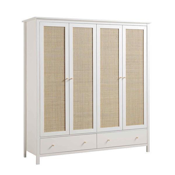 Frances Rattan 4-Door Wardrobe with 2 Drawers, White