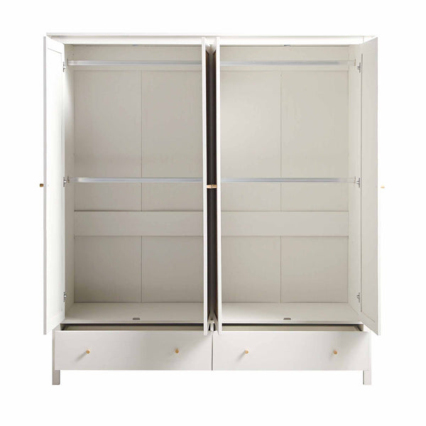 Frances Rattan 4-Door Wardrobe with 2 Drawers, White