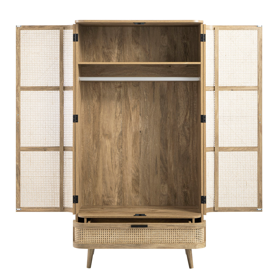 Izzy Curved Rattan Double Wardrobe, Natural