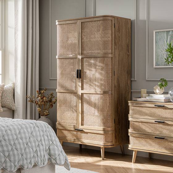 Izzy Curved Rattan Double Wardrobe, Natural