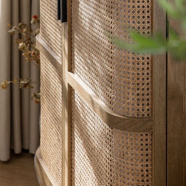 Izzy Curved Rattan Double Wardrobe, Natural - daals