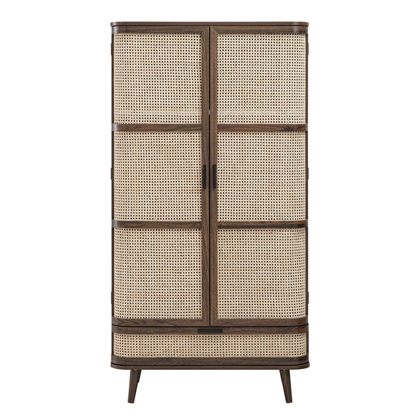 Izzy Curved Rattan Double Wardrobe, Walnut
