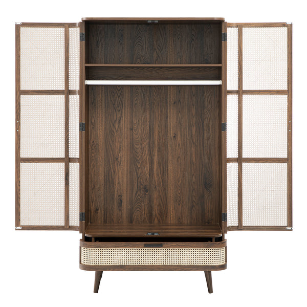 Izzy Curved Rattan Double Wardrobe, Walnut