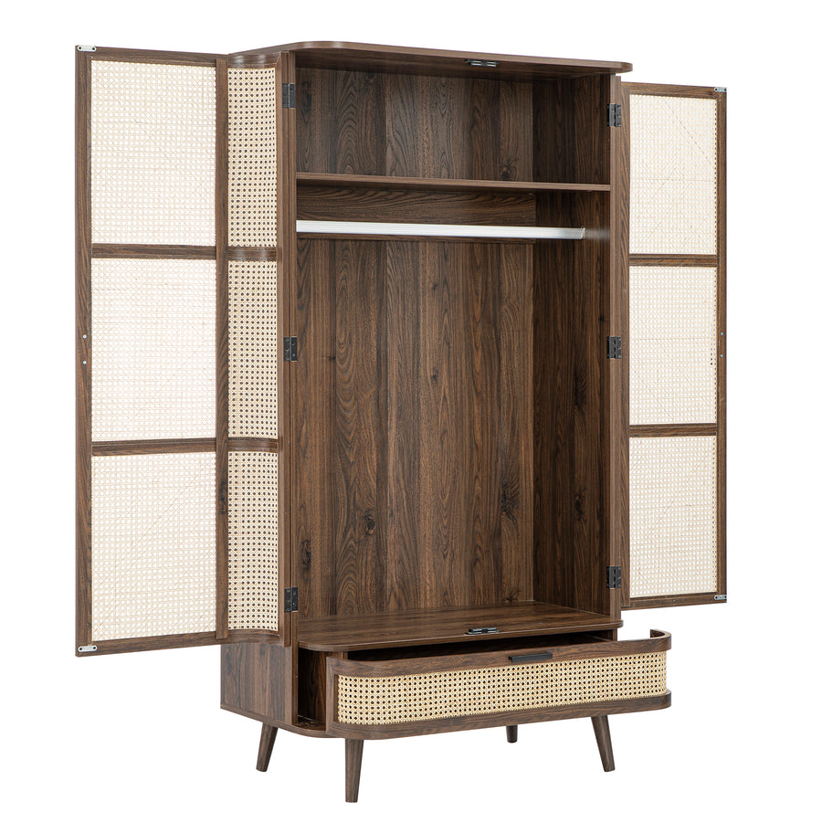Izzy Curved Rattan Double Wardrobe, Walnut