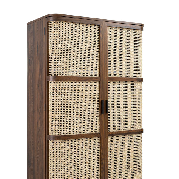 Izzy Curved Rattan Double Wardrobe, Walnut