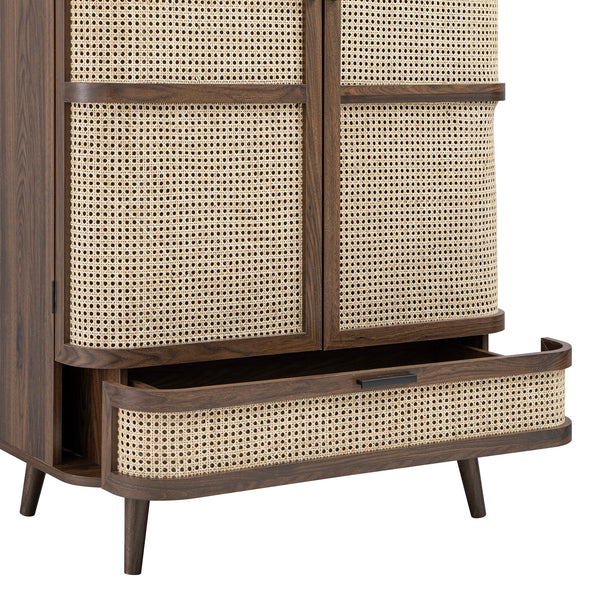 Izzy Curved Rattan Double Wardrobe, Walnut