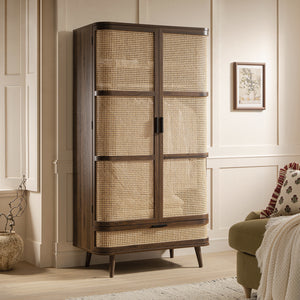 Izzy Curved Rattan Double Wardrobe, Walnut