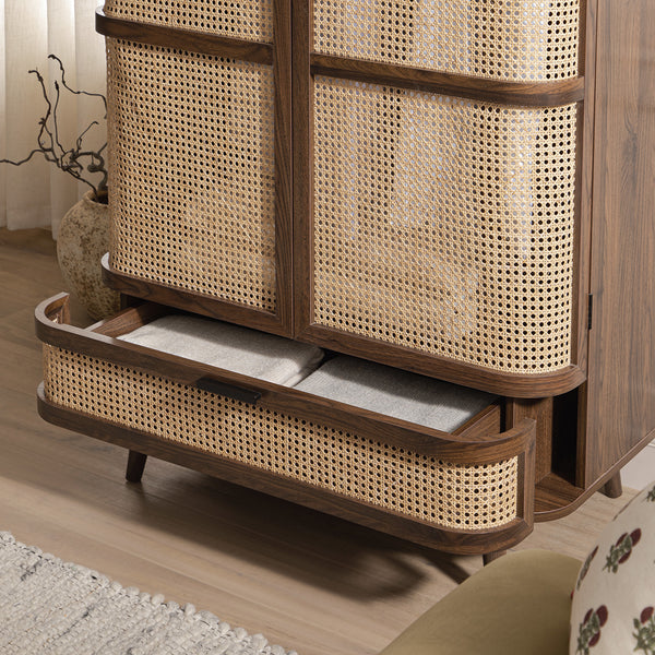 Izzy Curved Rattan Double Wardrobe, Walnut - daals