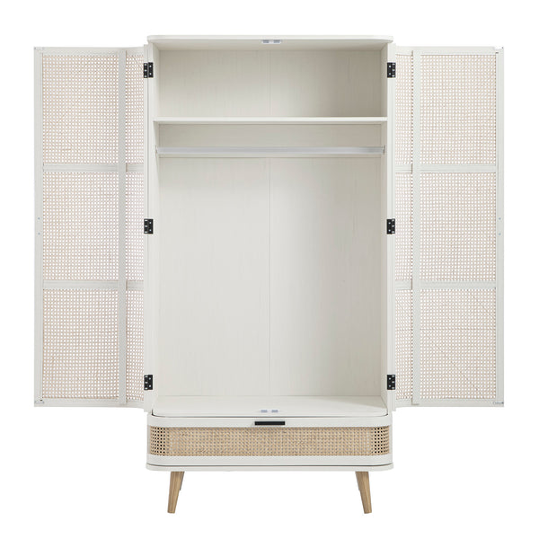 Izzy Curved Rattan Double Wardrobe, White