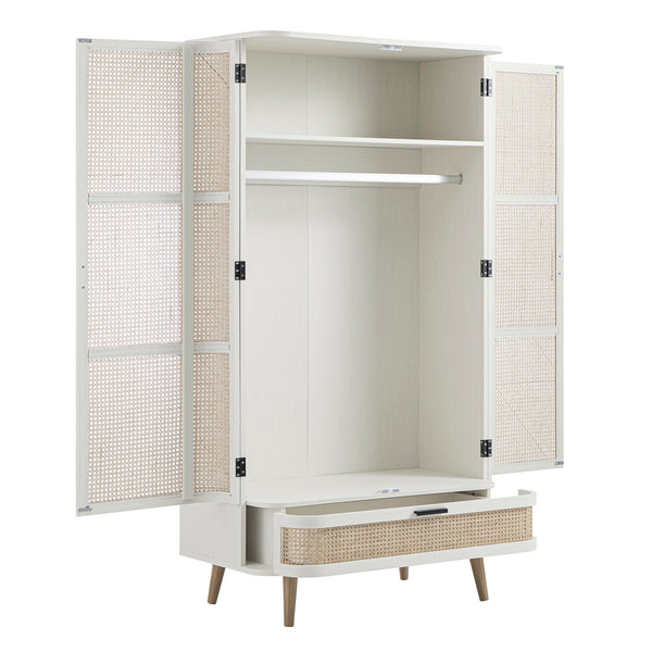 Izzy Curved Rattan Double Wardrobe, White