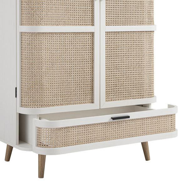 Izzy Curved Rattan Double Wardrobe, White