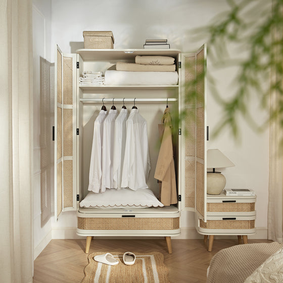Izzy Curved Rattan Double Wardrobe, White