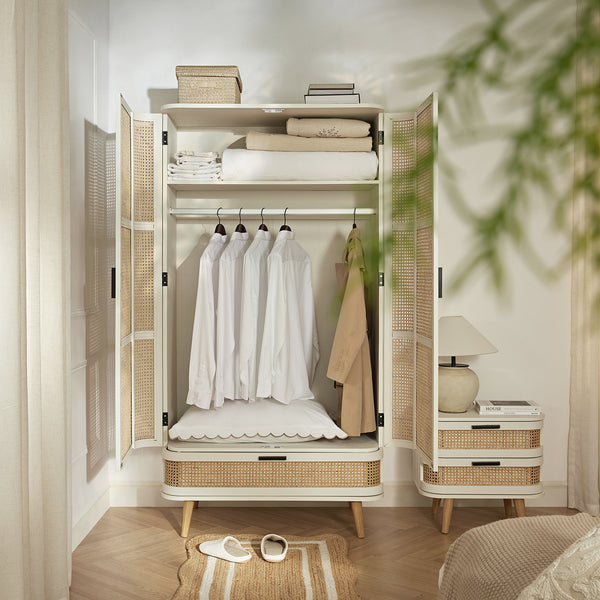 Izzy Curved Rattan Double Wardrobe, White