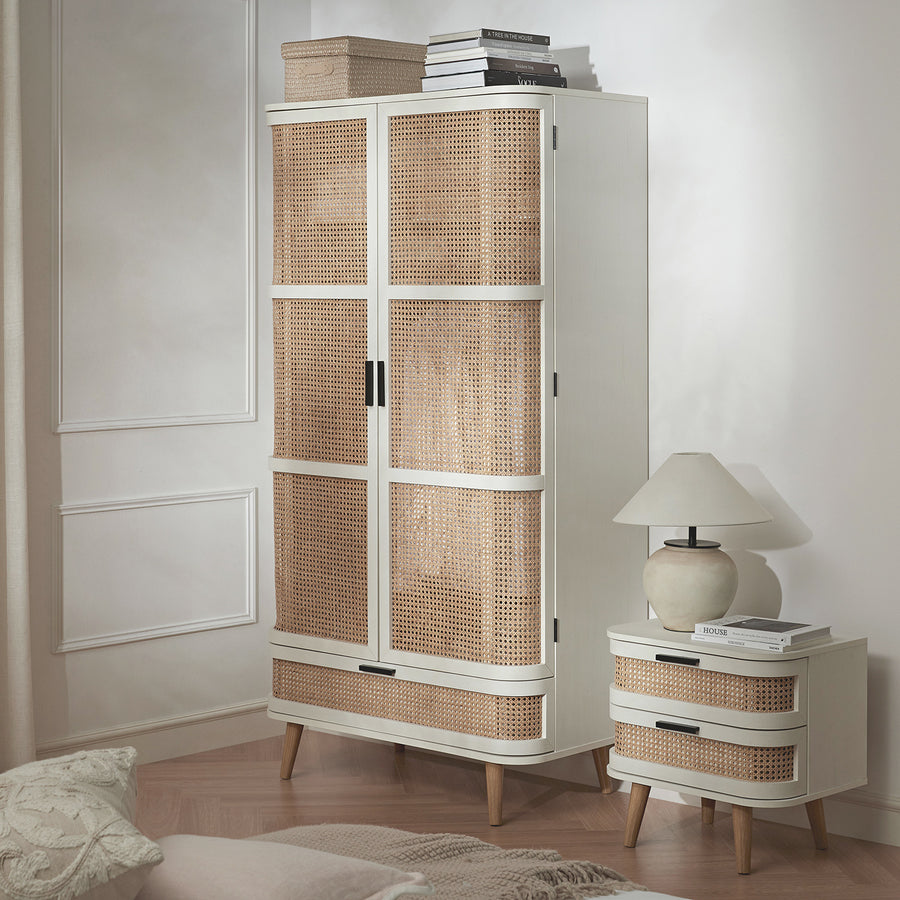 Izzy Curved Rattan Double Wardrobe, White