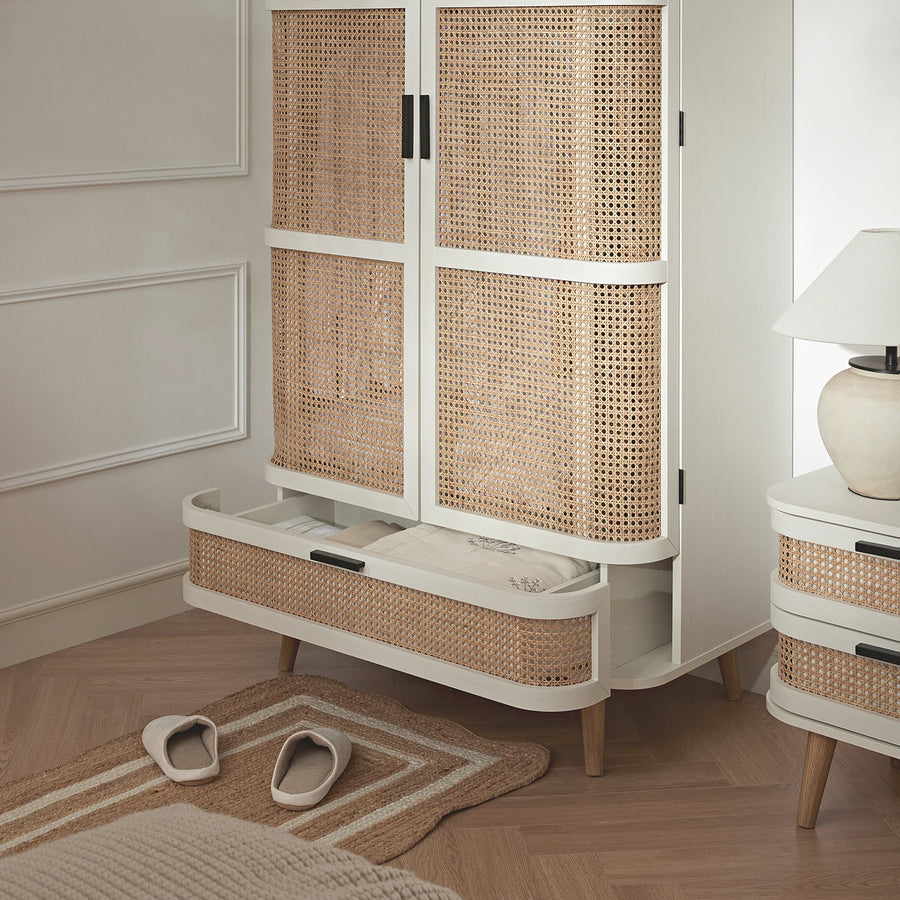 Izzy Curved Rattan Double Wardrobe, White