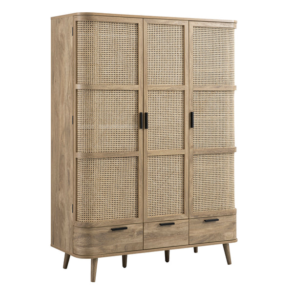 Izzy Curved Rattan Triple Wardrobe, Natural