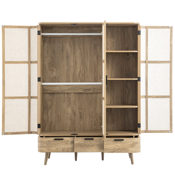 Izzy Curved Rattan Triple Wardrobe, Natural