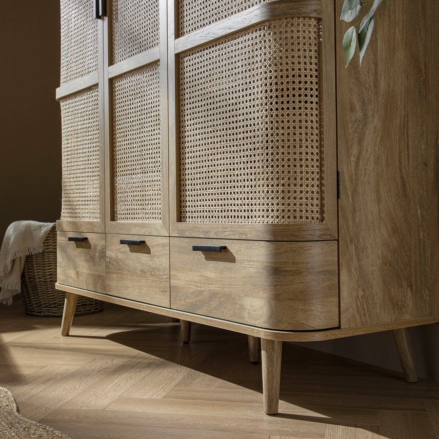 Izzy Curved Rattan Triple Wardrobe, Natural