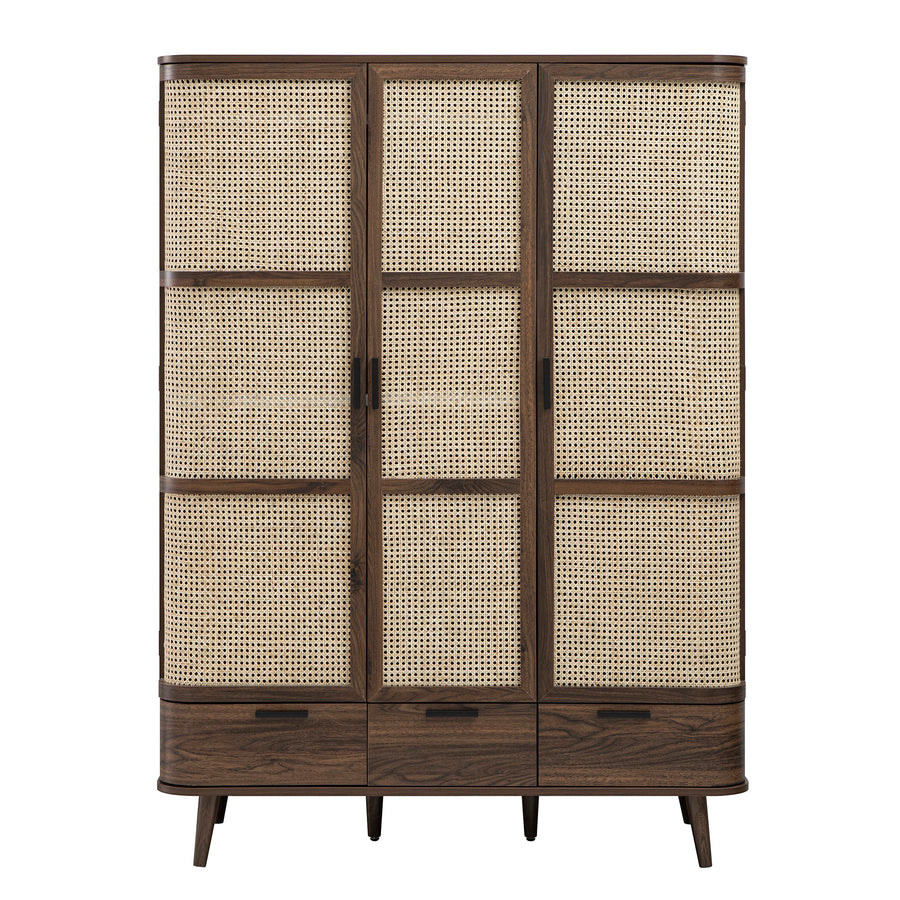 Izzy Curved Rattan Triple Wardrobe, Walnut