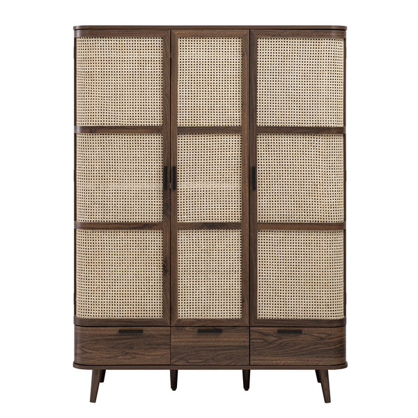 Izzy Curved Rattan Triple Wardrobe, Walnut