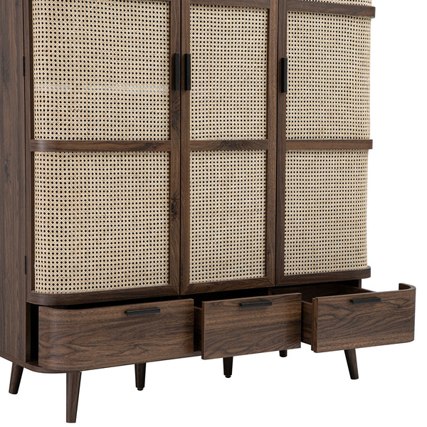 Izzy Curved Rattan Triple Wardrobe, Walnut