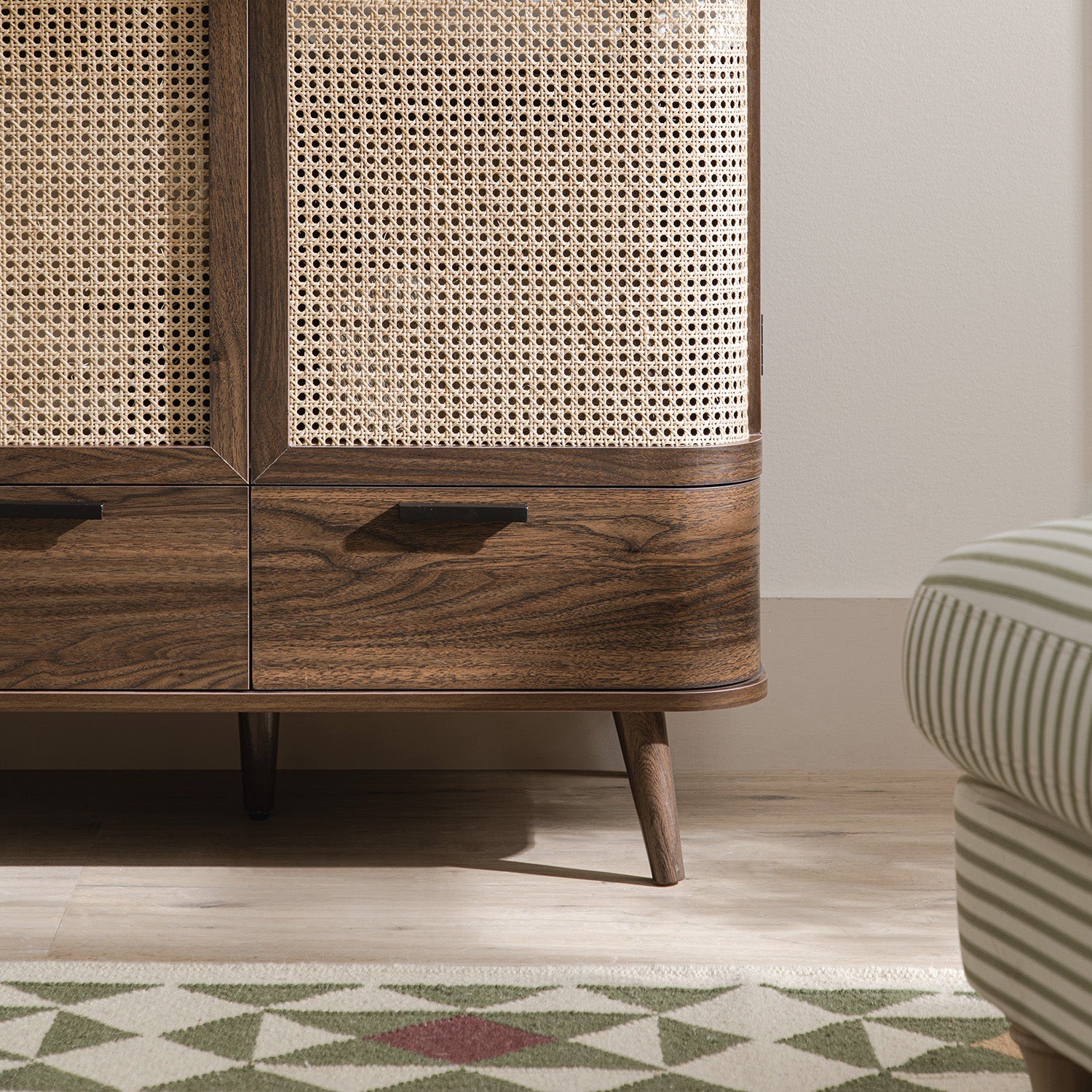izzy green dressing room Izzy Curved Rattan Triple Wardrobe, Walnut