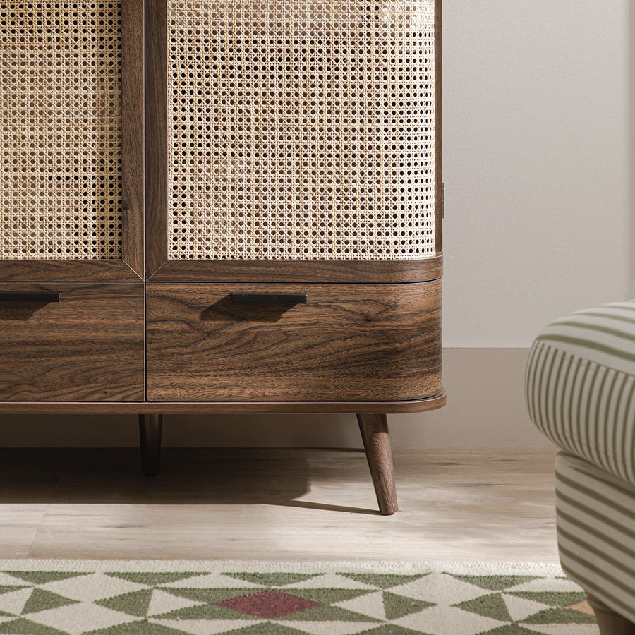 Izzy Curved Rattan Triple Wardrobe, Walnut