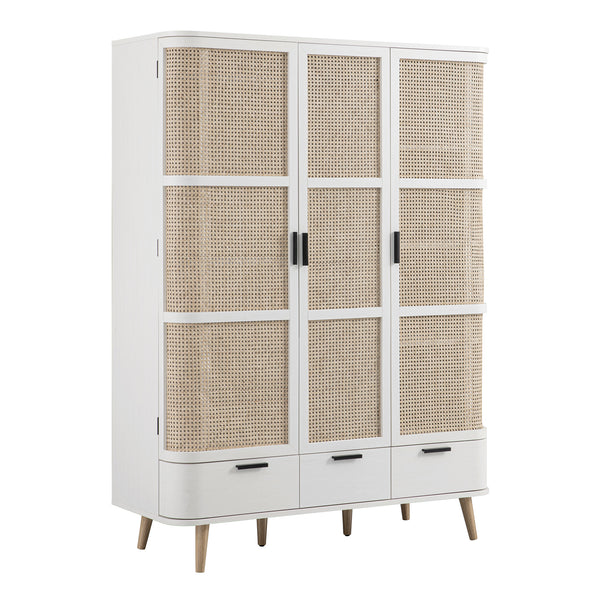 Izzy Curved Rattan Triple Wardrobe, White