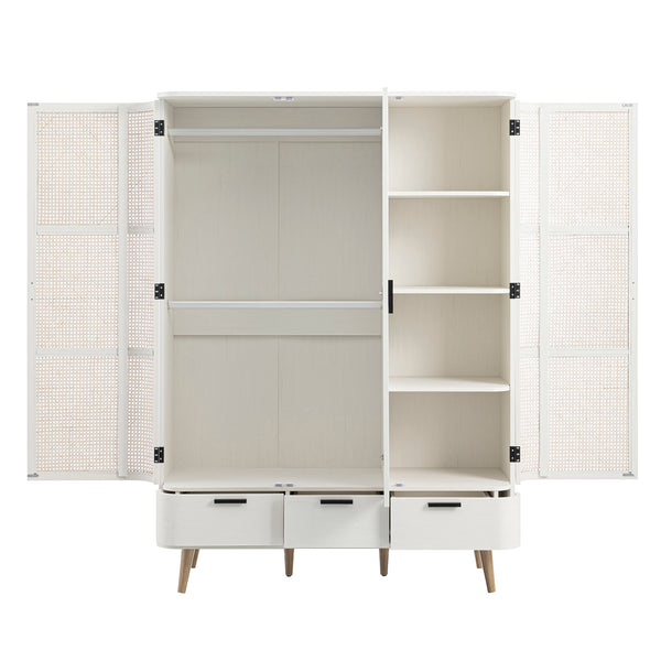 Izzy Curved Rattan Triple Wardrobe, White