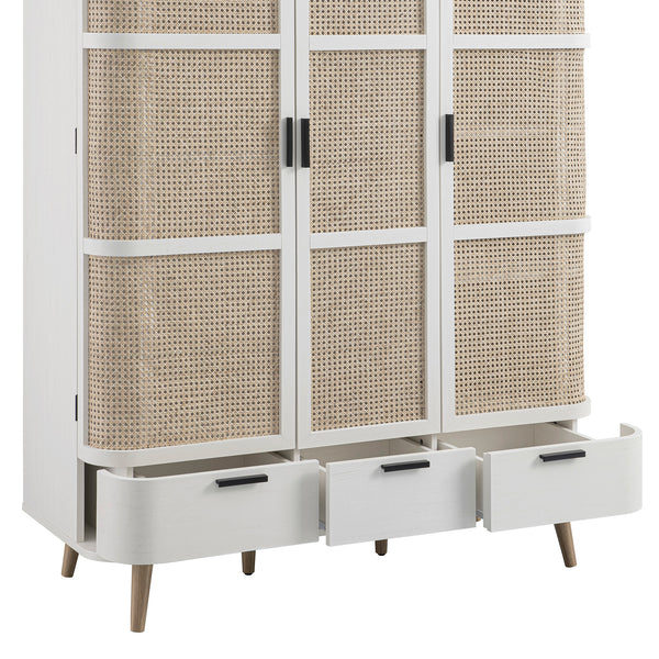 Izzy Curved Rattan Triple Wardrobe, White
