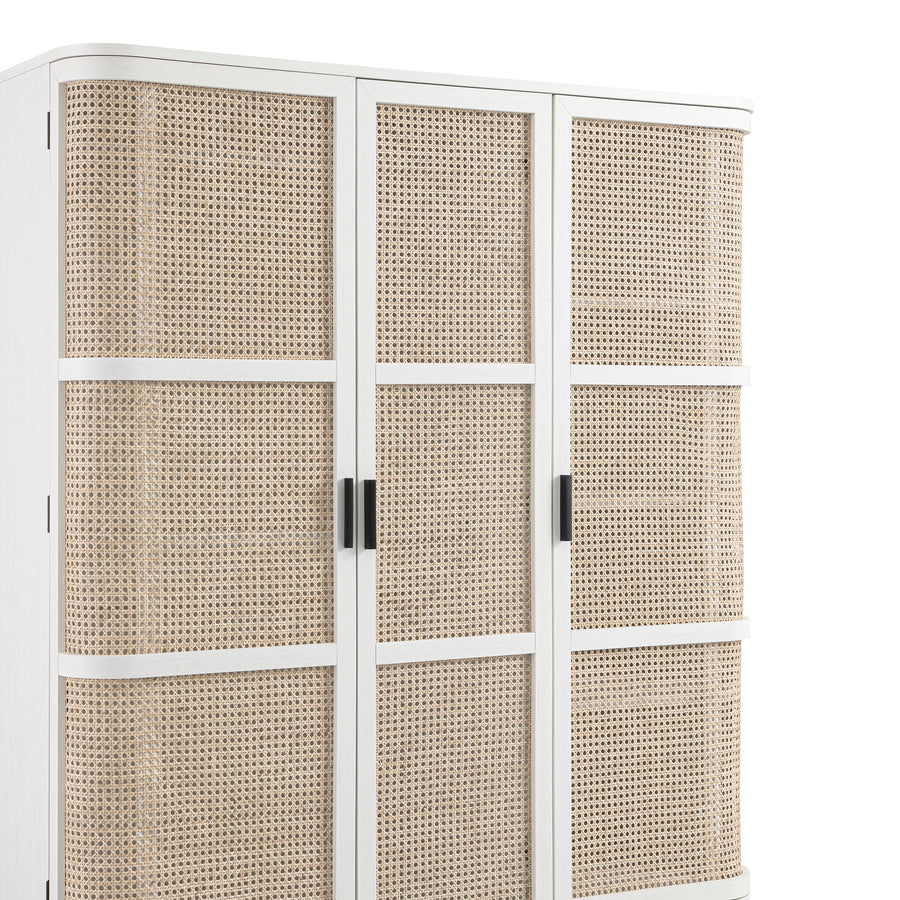 Izzy Curved Rattan Triple Wardrobe, White