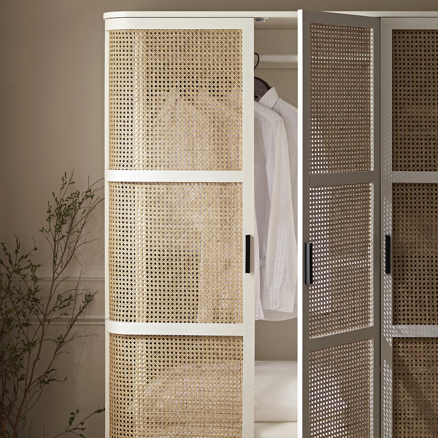Izzy Curved Rattan Triple Wardrobe, White