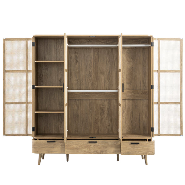 Izzy Curved Rattan 4-Door Wardrobe, Natural