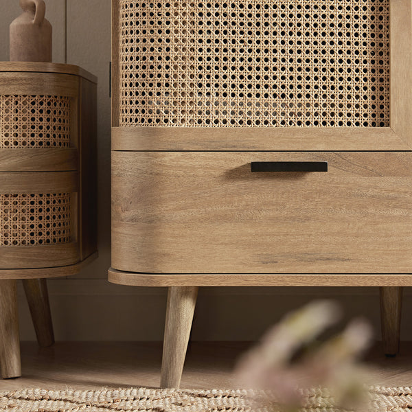 Izzy Curved Rattan 4-Door Wardrobe, Natural