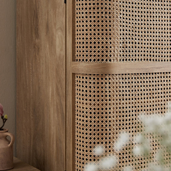 Izzy Curved Rattan 4-Door Wardrobe, Natural