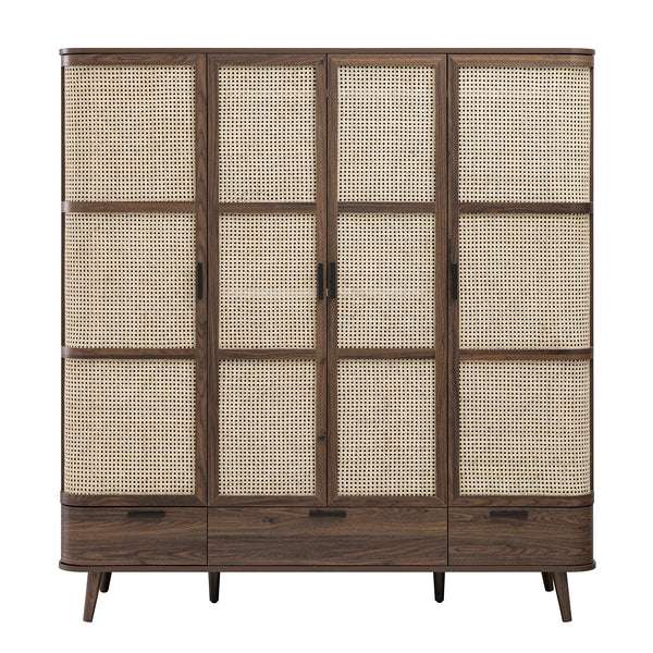 Izzy Curved Rattan 4-Door Wardrobe, Walnut