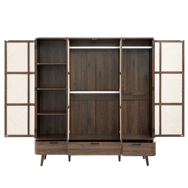 Izzy Curved Rattan 4-Door Wardrobe, Walnut