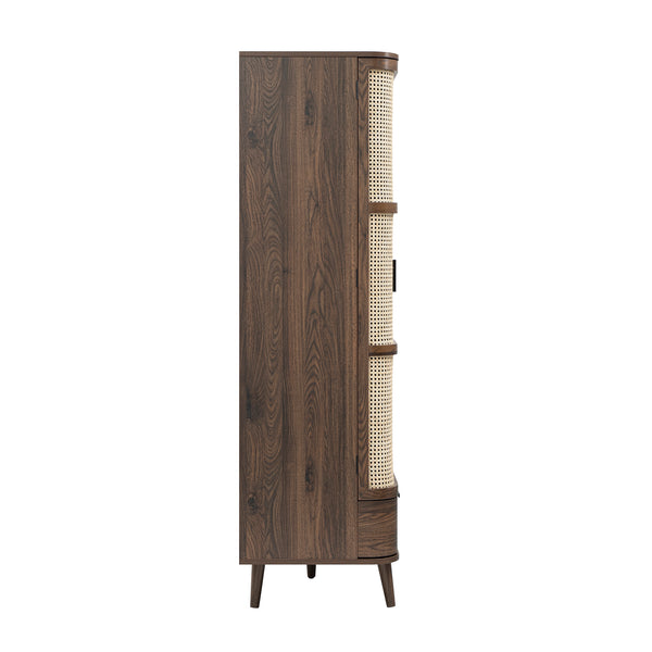 Izzy Curved Rattan 4-Door Wardrobe, Walnut