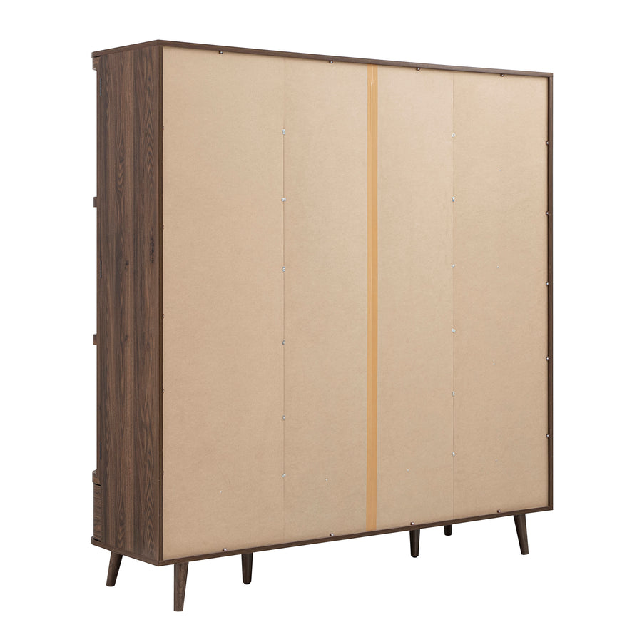 Izzy Curved Rattan 4-Door Wardrobe, Walnut
