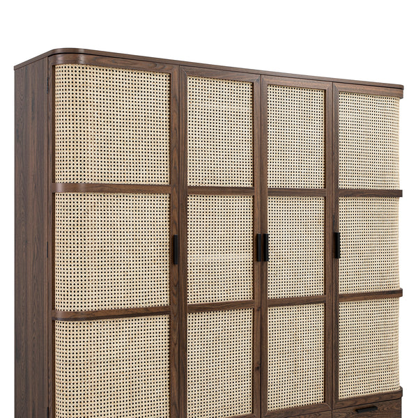 Izzy Curved Rattan 4-Door Wardrobe, Walnut