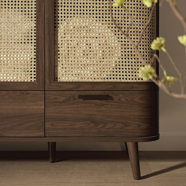 Izzy Curved Rattan 4-Door Wardrobe, Walnut