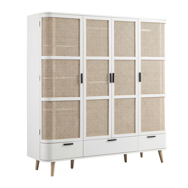 Izzy Curved Rattan 4-Door Wardrobe, White