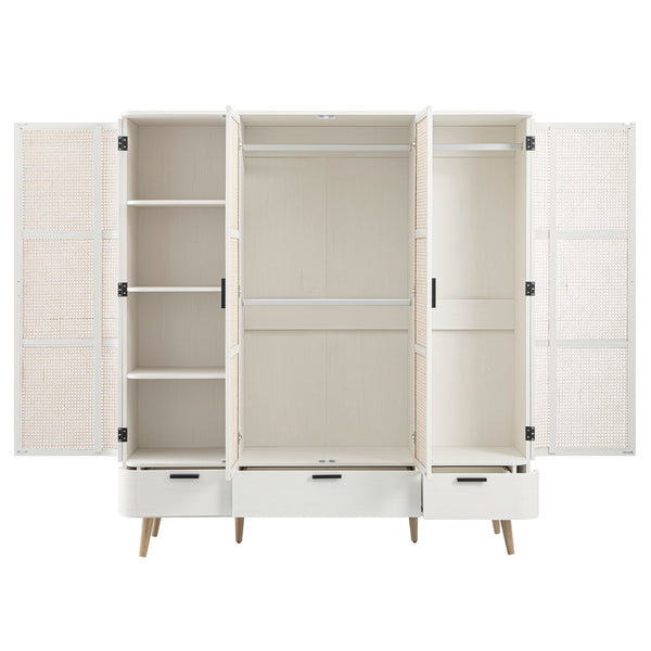 Izzy Curved Rattan 4-Door Wardrobe, White