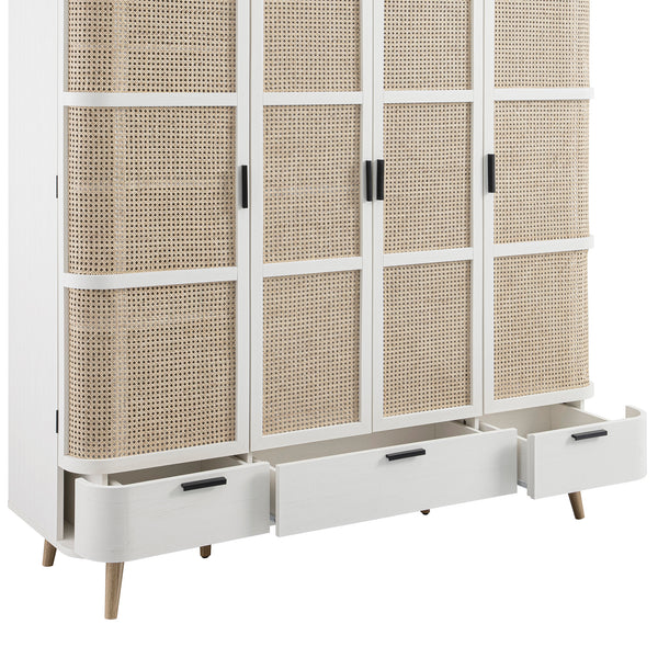 Izzy Curved Rattan 4-Door Wardrobe, White