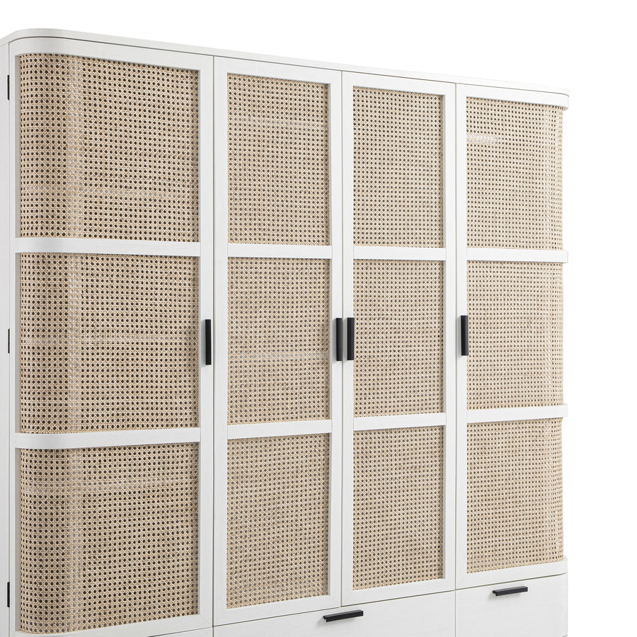 Izzy Curved Rattan 4-Door Wardrobe, White